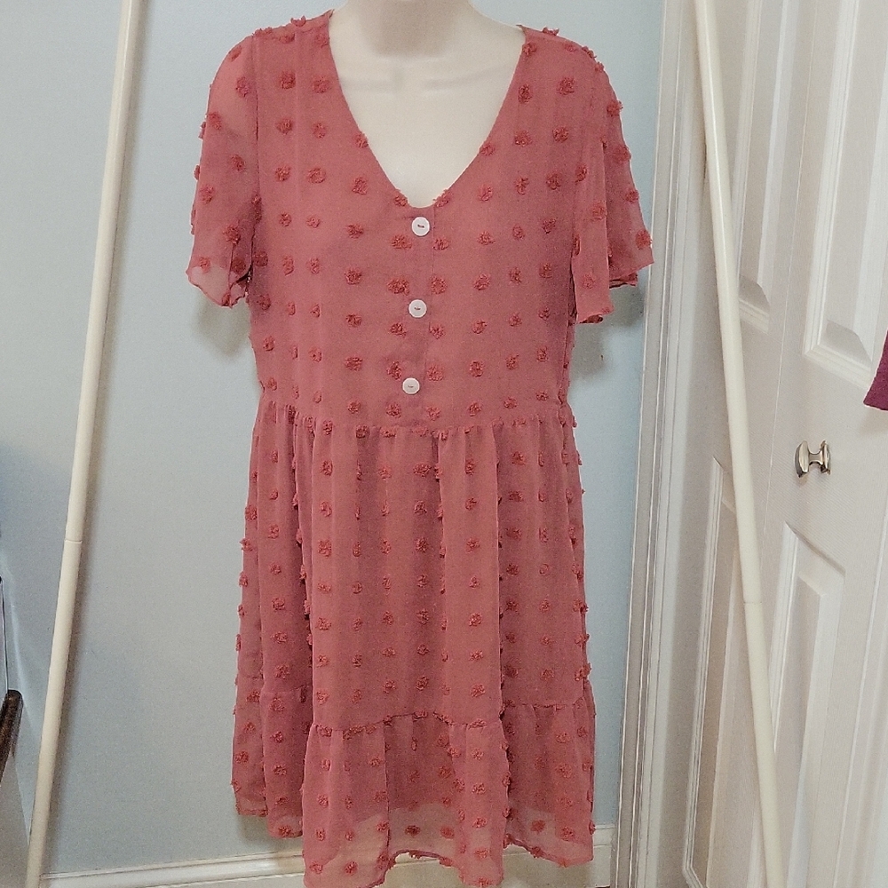 Alredine Pink Flutter Sleeve V-Neck Dress Sz Medium